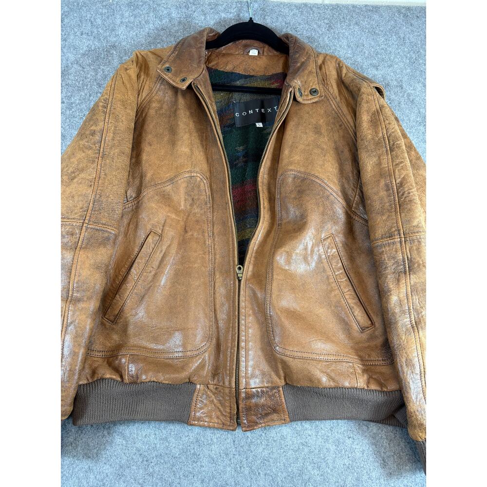 Context Bomber Jacket Mens Brown Full Zip Leather Lined Workwear Outdoor Large